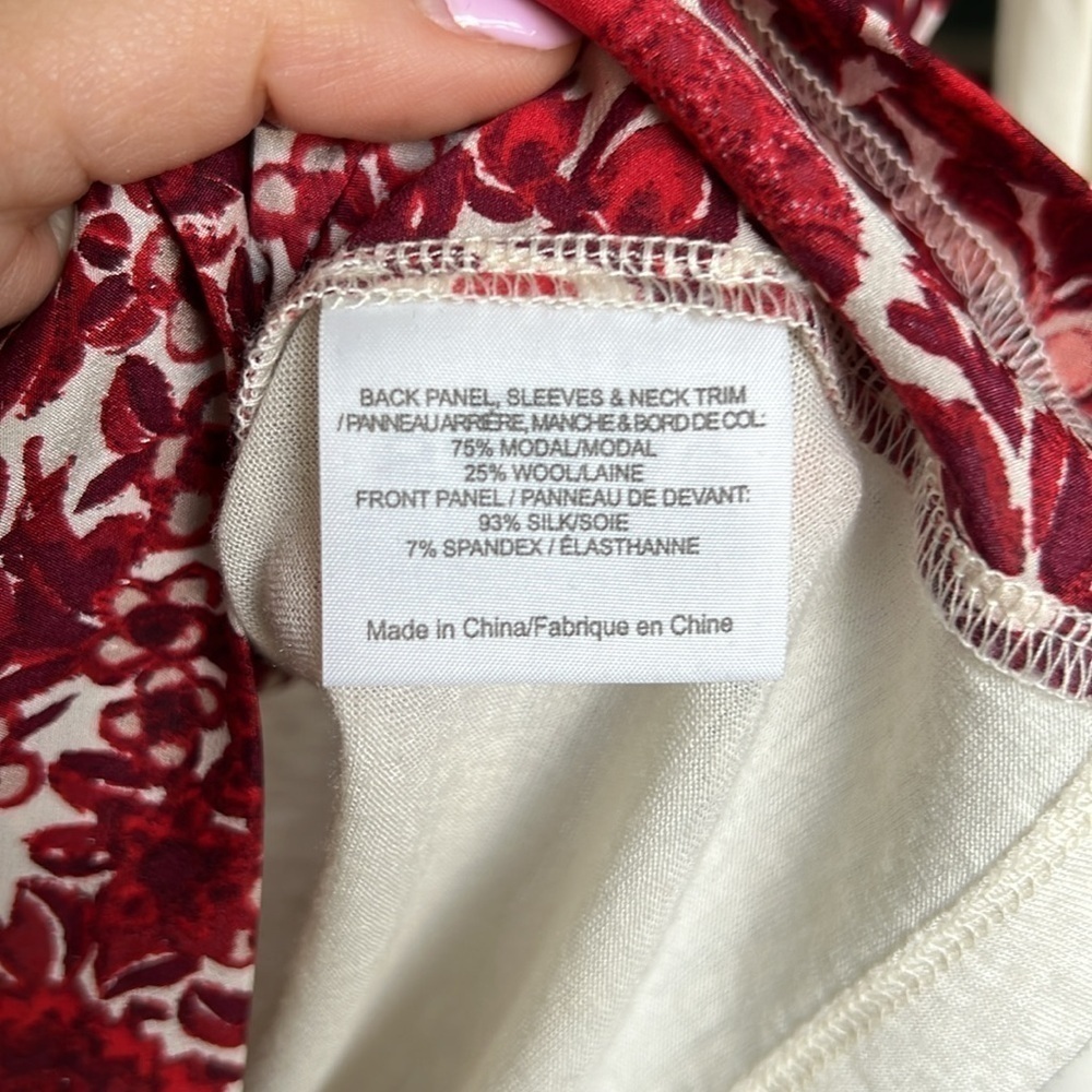 Tory Burch Roanan Kyoto Red Floral Butterfly Silk Wool Two Tone Top - Picture 8 of 8